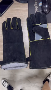 Extreme Heat&Fire Resistant Gloves Leather with StitchingMitts Perfect for FireplaceStoveOvenGri