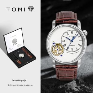 Bộ Đồng Hồ Nam TOMI Cao Cấp Máy Quartz Hộp Quà Tặng Dây Da Thời Trang Hiển Thị Số La Mã Dây Đeo Đôi Đồng Hồ Lịch Phong Cách Giải Trí