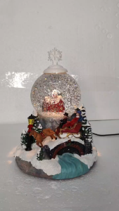 D&D FC704 Merry Pulse Christmas Snow Globes Swirling Glitter Village with Santa in a horse-drawn sleigh