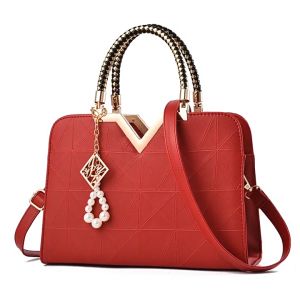 Babae Handbag for Women — Top-Handle Tote with Gold V Accent Pearl Charm & Detachable Shoulder Strap — Elegant Everyday Shoulder Bag
