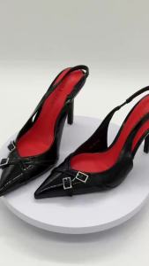 Fashion-Elegant Womens Black Pointed-Toe Heels with Ankle Strap - Comfortable Simple Versatile Pumps