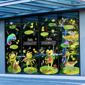 Summer Music Festival Decorations Cartoon Frog Notes Playground Fun Static Cling Film Wall Stickers Modern Simple Style PVC Material