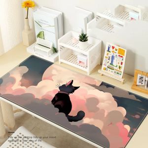 Bandai | Black Cat on Pink Cloud Extended Gaming Mouse Pad Dreamy Aesthetic Desk Mat Non-Slip Keyboard Pad