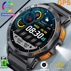 LIGE Smart Watch Men 1.43 AMOLED Screen Flashlight GPS Outdoor Sports Watch 530mAh Large Battery Compass Altimeter Smart Watch For Men Android IOS + Box
