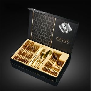 24 piece set of knife fork spoon gift boxStainless steel cutlery set tableware knife fork spoon household tableware restaurant tableware