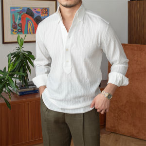 Breathable Lightweight Bubble Gauze Striped Long Sleeve Shirt Casual Slightly Loose