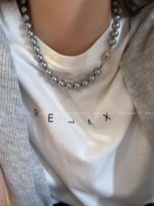 สร้อยคอโซ่เสื้อกันหนาวยาวประดับมุกสีเทา เครื่องประดับแฟชั่นฤดูใบไม้ร่วง/ฤดูหนาว เครื่องประดับสำหรับผู้หญิง สไตล์ไฮเอนด์ เครื่องประดับโซ่คอ