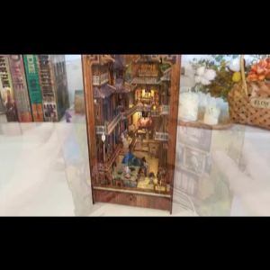 DIY Wooden Book Nook Kit 3D Miniature Han Palace Diorama Bookend with Motion Sensor LED Light Bookshelf Decor Gift