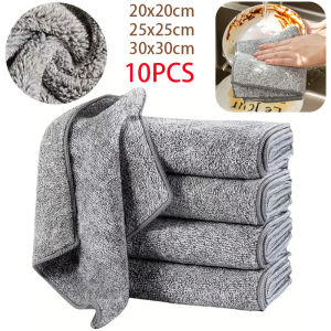 10 pcs Gray Bamboo Charcoal Thickened Super Absorbent Dishcloth Anti-grease Home Kitchen Wiping Rags Microfiber Cleaning Cloths