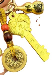 Bronze Dragon Year Key Keychain Lucky Charm Car Ornament Wealth Attraction Feng Shui Gourd Shape Metal Keys Holder Creative Gift