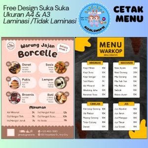 CETAK DAFTAR MENU MAKANAN MINUMAN LAMINATING BISA CUSTOM DAN FREE DESIGN