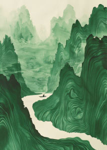 New Chinese Style Hand-Painted Oil on Canvas Living Room Decor Wall Art Landscape Painting Guilin Mountains And Waters Green Color
