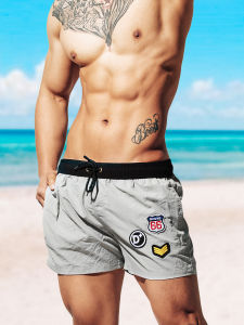 Quick-Drying Mens Beach Shorts Youth Summer Loose Swimming Trunks with Lining Personality Embroidery Leisure Sports Short Shorts Tide