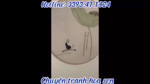 Tranh hoa sen tròn thư pháp cổ kính trang trí nhà cực đẹp full bộ chất liệu Tráng gương - tùy chọn Canvas