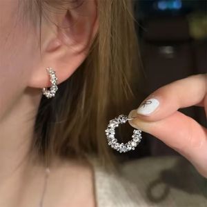 ต่างหูรูปตัว C ทรงหินเงินแท้ 925 สีเงิน ดีไซน์หรูหรา แฟชั่น เครื่องประดับหู