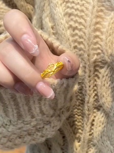 Adjustable Open Ring Diamond Embedded Heart Shape Titanium Steel Womens Ring Princess Style Fashionable Jewelry Index Finger