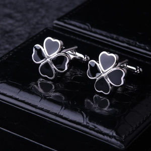 Black Four-Leaf Cufflinks Mens French Shirt Sleeve Buttons Formal Shirt Cuff Fasteners Fashionable Accessory for Men