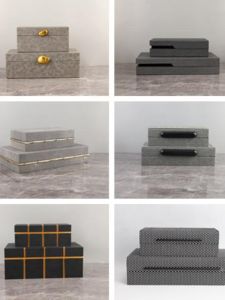 New Chinese Style Wooden Leather Cosmetic Jewelry Storage Box Sample Room Hotel Bedroom Display Box Ornament Decoration