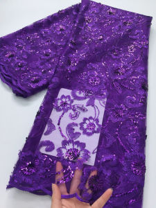 African French Mesh Fabric and Lace Nigerian Tulle Embroidered Lace with Sequins Luxury Party Dresses for Women Sew2.5yards4491