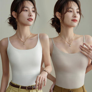 OK Bra Traceless Ice Silk Camisole Vest For Women With Chest Pads Thin Style Inner Wear And Outer Wear Slimming Bottoming Top