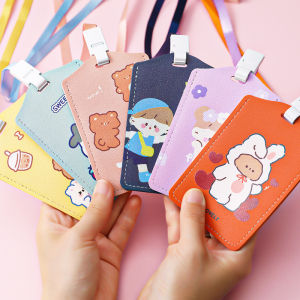 Card Holder With Strap | Cute Cartoon Card Case Cover | PU Leather Waterproof  Card Holder | Portable Colorful Card Holder | ID Bank Card Name Tag School Tag Case Cover | Ready Stock