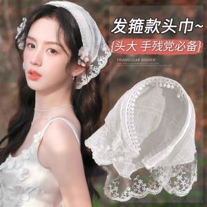 White Lace Hairband Womens Summer Thin French Triangle Scarf Beach Accessory Field Style Headwear Fashionable Hairband