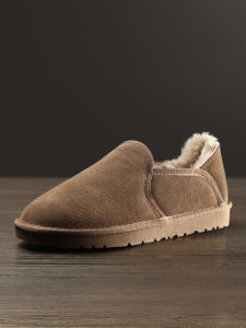 Giày Bốt Đi Tuyết Da Thật GOOBEI Cho Nam Mùa Đông Giày Cotton Lót Lông Cừu Giày Lười Giày Bệt Giày Thường Ngày Giày Bốt Đi Tuyết