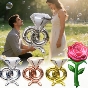 YESPERY 88cm Extra Large Diamond Ring Foil Balloon Rose Balloon Romantic Wedding Valentines Day Proposal Supplies Party Decoration