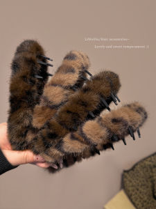 คลิปหนีบผมขนสัตว์ลายเสือดาวฤดูใบไม้ร่วง/ฤดูหนาวสำหรับผู้หญิง คลิปหนีบผมทรงสูง คลิปหนีบผมสำหรับล้างหน้า คลิปหนีบผมทรงกลม คลิปหนีบผมแบบทันสมัย ​​เครื่องประดับผม