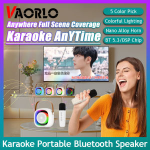 VAORLO K10 Wireless Dual Microphones Karaoke Machine KTV DSP System Bluetooth 5.3 PA Speaker HIFI Stereo Surround With RGB Colorful LED Lights Support TF Card Play 3.5 AUX Headphone Monitoring For Home Party/Christmas/Birthday/Adults/Kids Gift