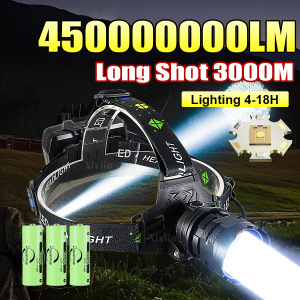 450000000LM High Power LED Headlamp Rechargeable Headlight Long Shot 3000M Head Flashlight 18650 Fishing Hunting Work Head Torch