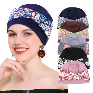 Womens Bohemian style printed cross hair headband hat flat top hood hood protector release hat