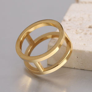 Kemstone Stainless Steel Hollow Out Circle Silver Gold Plated Rings Womens Ring Jewelry
