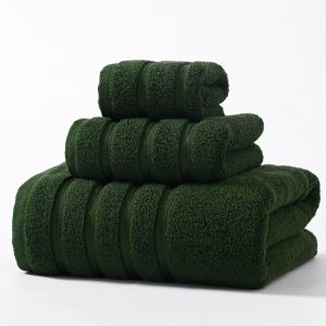 High Quality 100%Cotton Towel Set Bundle Solid Green Hand+Face+Bath Towel Soft Absorbent Washcloth For Hotel Home Gift 3pcs