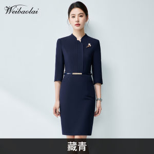 Elegant Professional Womens Dress Autumn Season Hotel Front Desk Beauty Salon Workwear Skirt H-Shape Pure Cotton Material