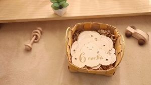 Baby Milestone Bayi Kayu Wooden Milestones Card Properti Foto Bayi Photo Props