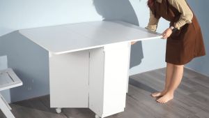 Bàn ăn gấp gọn thông minh màu full trắng có bánh xe di chuyển tiện lợi - GP372