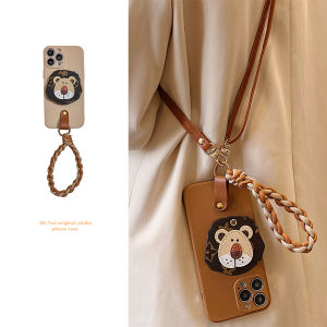 Braided Silicone Phone Case for Apple 14 pro Max Crossbody Womens Style with Lanyard Vintage Element Stand Compatible with iPhone 12 Xs 11 16e Lion