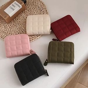 Mini wallet womens bag Women Wallets Fashion Plaid PU Leather Womens Wallet Short Zipper Bag Cards Bags Mini Cute Coin Purse 卡包钱夹零钱包