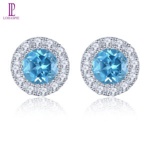 Lohaspie Đồ Trang Sức Bất Bông Tai Bạc 925 Ban Đầu Tự Nhiên đá topaz xanh Thụy Sĩ Aquamarine trang sức opan Bông Tai Aquamarine Màu Xanh khuyên nụ Topaz Bông Tai Cho Phụ Nữ Bạc 925 Đồ Trang Sức