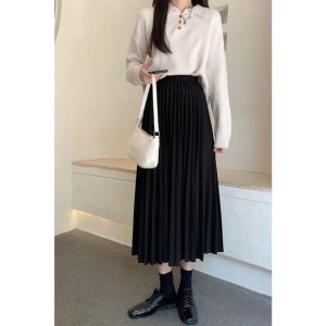 Simple Trend 2026 New Solid Color Fashion Elegant Holiday Pleated Skirt Womens Thin High Waist Versatile a Word Long Dress