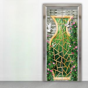 Green Bamboo Forest Scenic View Self-Adhesive Elevator Door Sticker PVC Material Modern Minimalist Style Home Decor Wall Decal