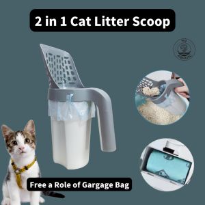YS AQUATIC Cat Litter Scoop Shovel with Holder and Waste Box 2in1