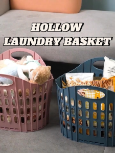 Hollow Laundry Basket | Portable Plastic Clothes Storage Hamper with Handles