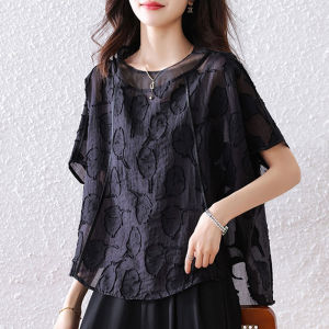 Stylish Elegant New Spring Womens Fashionable All-Match Youthful Loose Chiffon Short Sleeve Blouse