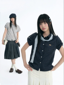 JNXS | Adjustable Cuffs Classic Plaid Fitted Shirt Short Sleeve