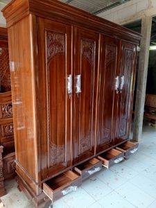 lemari pakaian jati 4 pintu plus gantungan hijab dan pul laci grosir jaya furniture