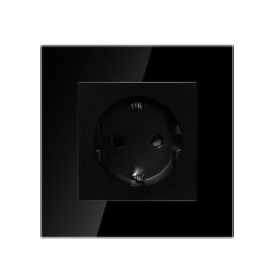 UBARO | UBARO EU Standard 16A Wall Socket Tempered Glass Panel 86*86mm Schuko Power Outlet With Iron Bracket AC250V
