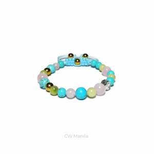CW Manila - JEWELS Collection - Multi Size Adjustable Bracelet - Turquoise Rose Quartz Green Jade with Faceted Zircon Spacers