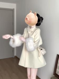 Sweet And Spicy Girl Woolen Coat Womens Autumn Winter Luxury Feeling Rich Girl Mini Dress Small Size Dress Coat